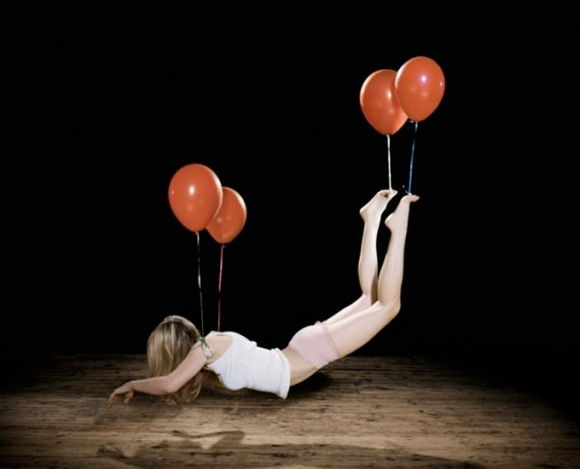 floating on balloons