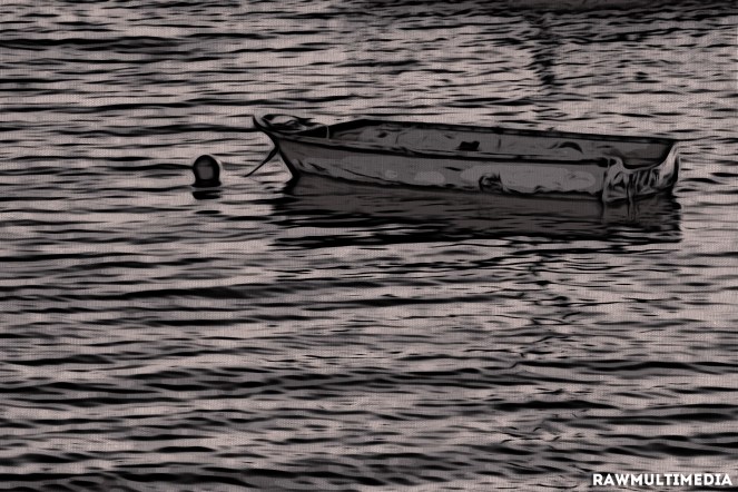 Black Boat In Water - New York RawMultimedia Dark Photography Art - c