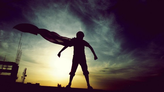 heroes flying outside sunset boy